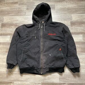 Snap On Hooded Canvas Zip Up Coat Black 2X